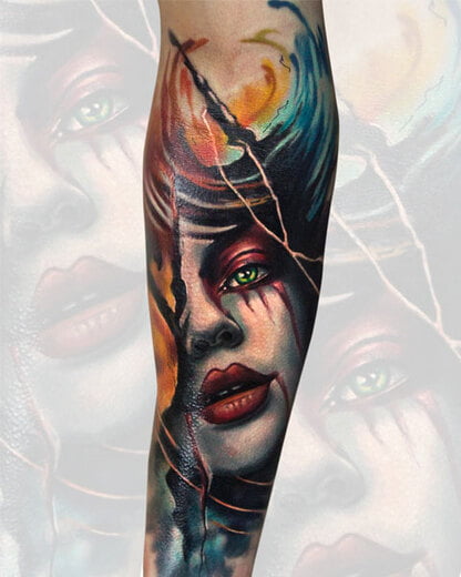 Colorful sleeve tattoo